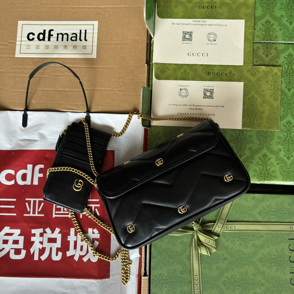 gg marmont 21cm black calfskin double g stud gold hardware