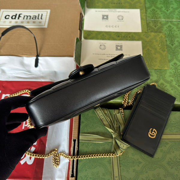 gg marmont 21cm black calfskin double g stud gold hardware