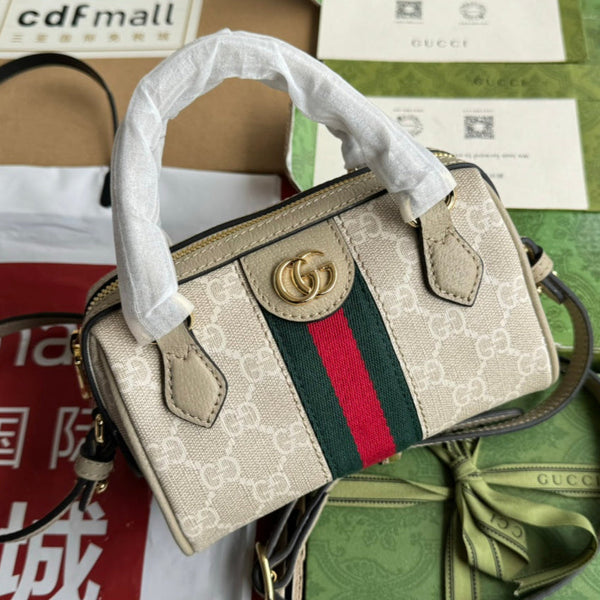 Gucci Ophidia 16.5 Bag Beige Canvas Leather 240093