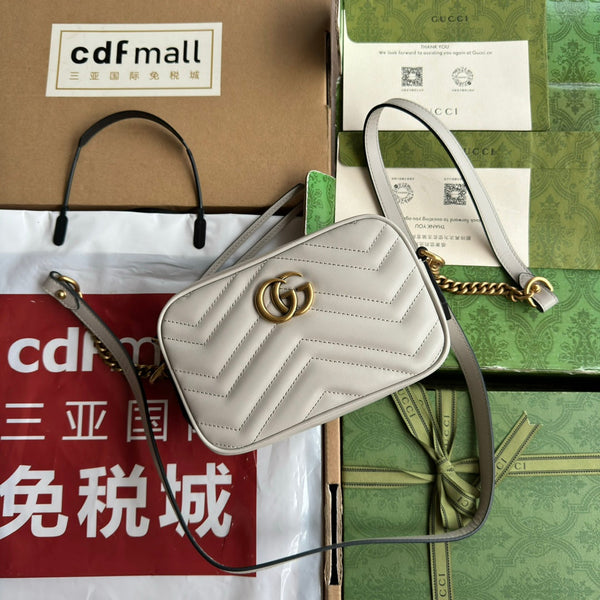 gg marmont mini 18cm zip top cream calfskin gold hardware