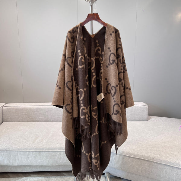PONCHO 200 CM IN CASHMERE MONOGRAM MARRONE CIOCCOLATO 405021