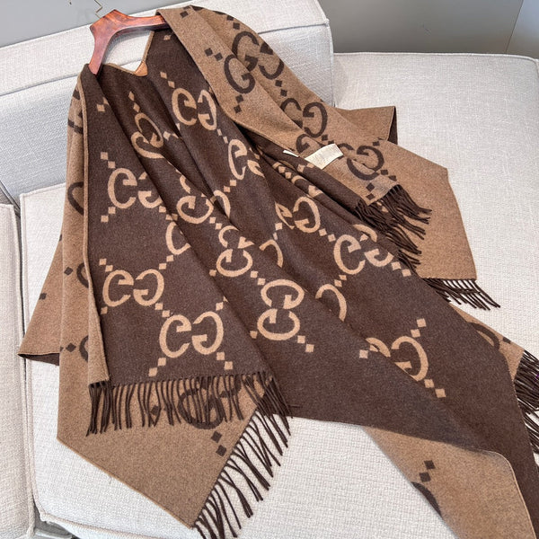 PONCHO 200 CM IN CASHMERE MONOGRAM MARRONE CIOCCOLATO 405021