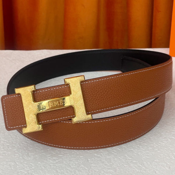 HM Gold Buckle H Belt 38mm Brown Calfskin 187183