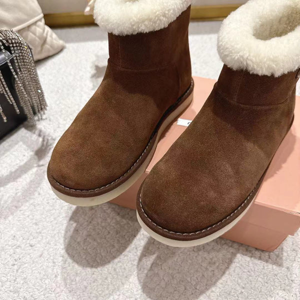 Miu Snow Boots Dark Brown Suede Shearling 455924