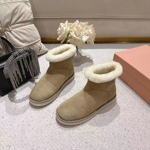 Miu Snow Boots Taupe Suede Shearling 455925