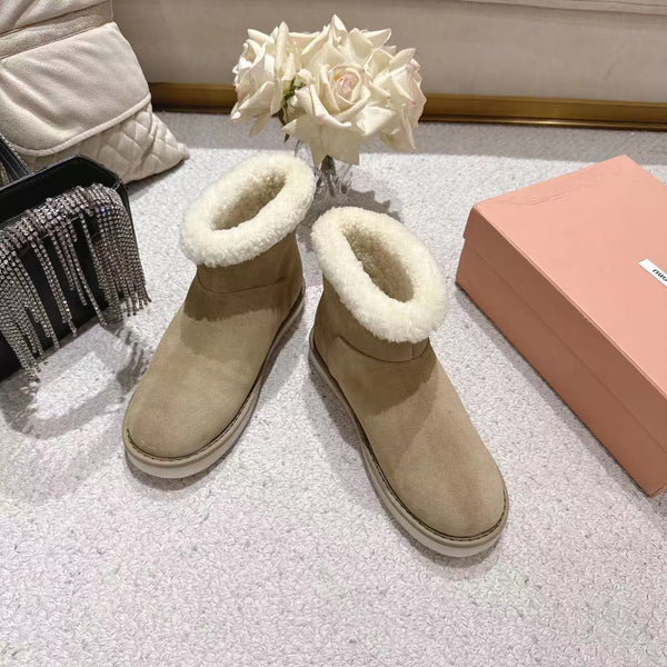 Miu Snow Boots Taupe Suede Shearling 455925