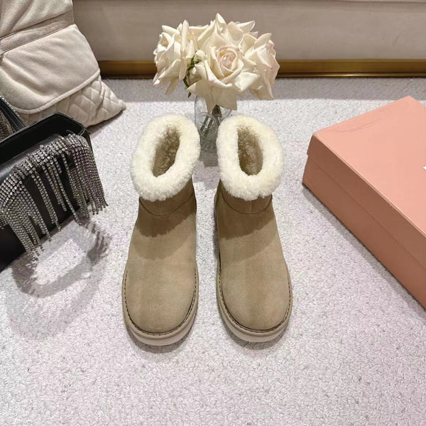 Miu Snow Boots Taupe Suede Shearling 455925