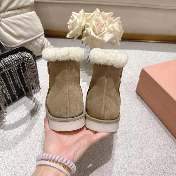 Miu Snow Boots Taupe Suede Shearling 455925