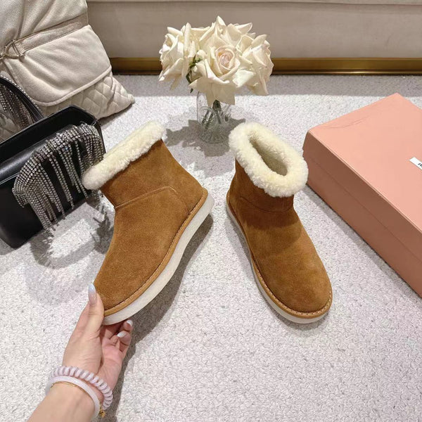 Miu Snow Boots Brown Suede Shearling 455926