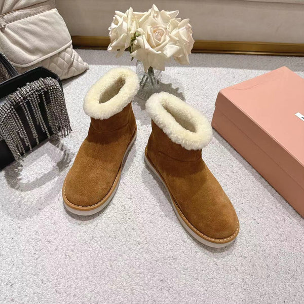 Miu Snow Boots Brown Suede Shearling 455926