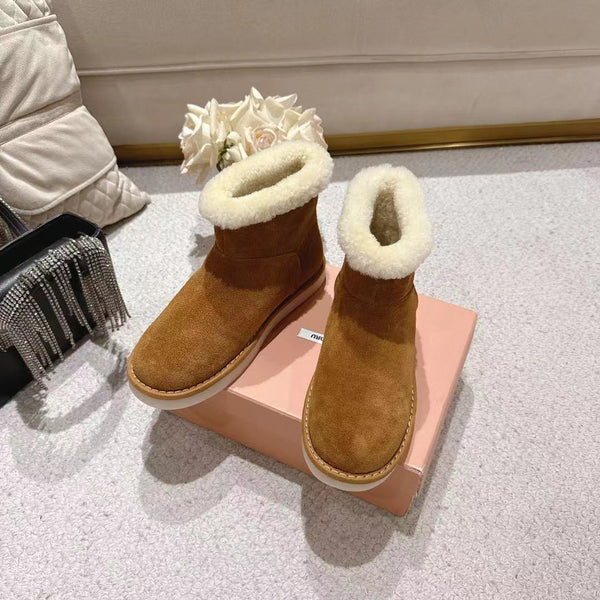 Miu Snow Boots Brown Suede Shearling 455926