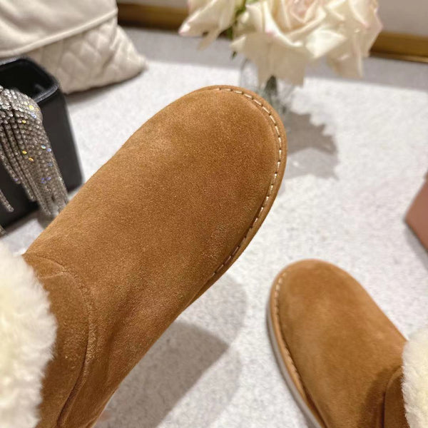 Miu Snow Boots Brown Suede Shearling 455926