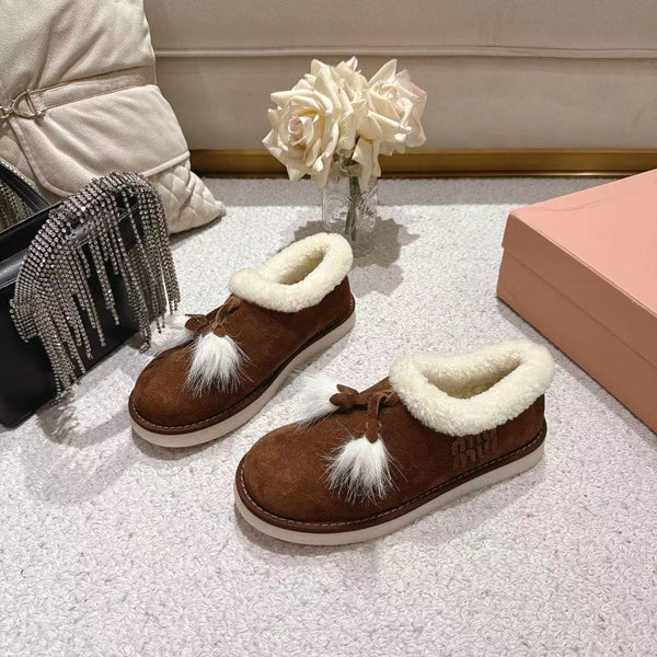 Miu Booties Dark Brown Suede Shearling-Lined with Fur Tassels 455927