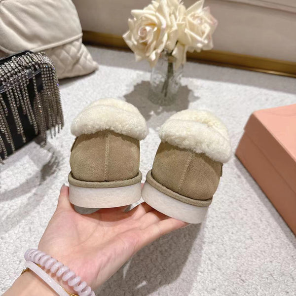 Miu Booties Taupe Suede Shearling-Lined with Fur Tassels 455928