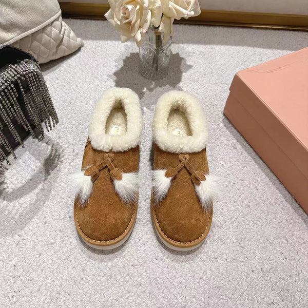 Miu Booties Brown Suede Shearling-Lined with Fur Tassels 455929