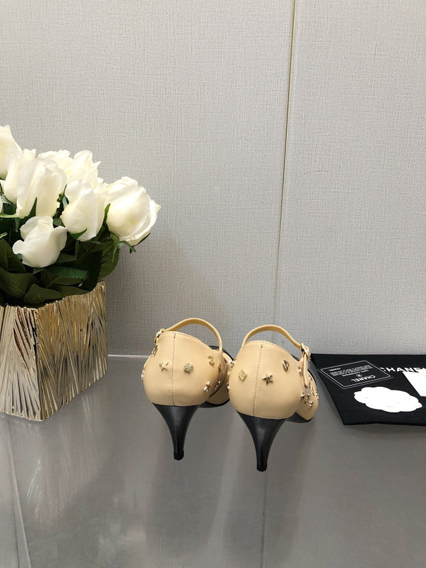 MARY JANE BEIGE CREAM MIX BLACK LAMBSKIN ATTACH METAL