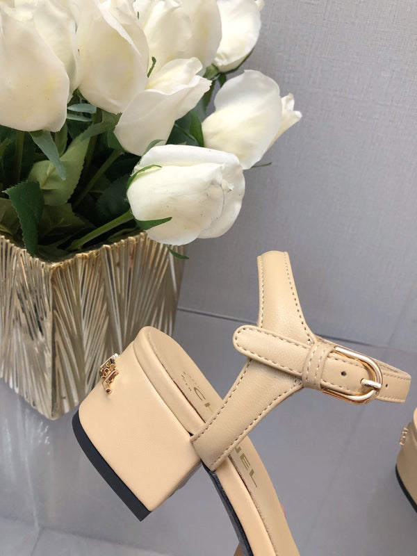 SANDALO CON TACCO A BLOCCO 5 CM IN PELLE DI AGNELLO MARRONE SABBIA