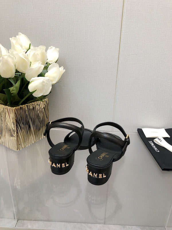 BLOCK HEEL 5 CM SANDAL IN BLACK LAMBSKIN