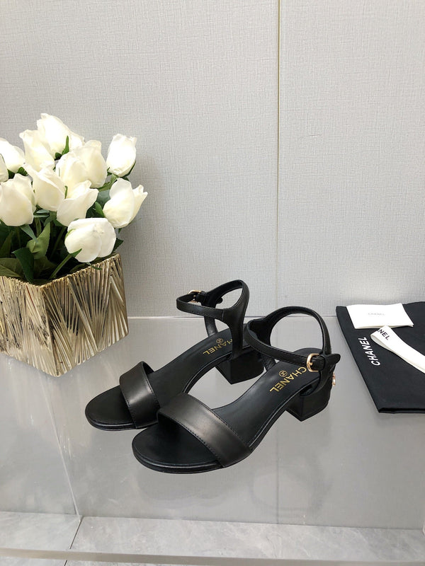 BLOCK HEEL 5 CM SANDAL IN BLACK LAMBSKIN