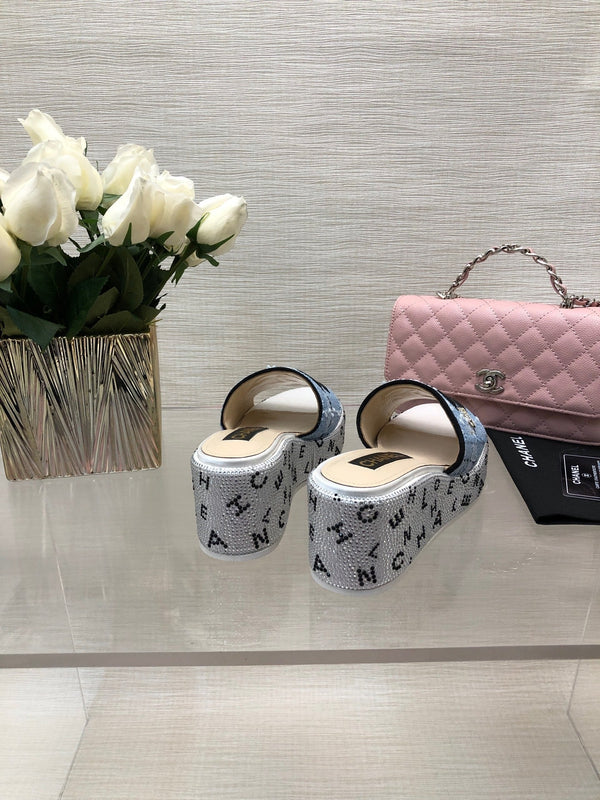 CC 25C Platform Slide Sandals Steed Blue Fabric 213131