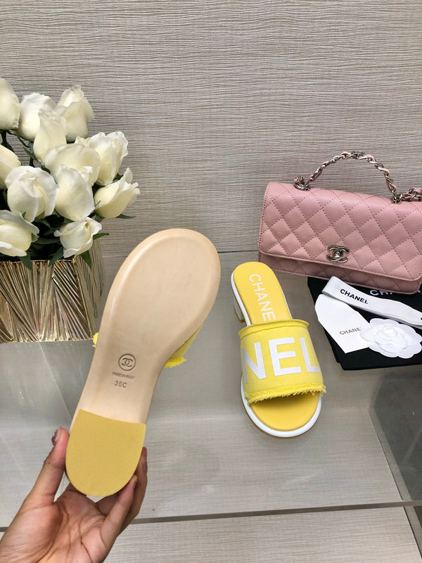 CC 25C Mid Heel Mule Yellow Fabric Material 212958
