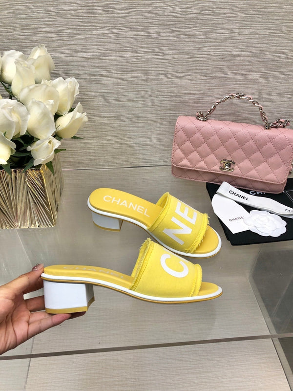 CC 25C Mid Heel Mule Yellow Fabric Material 212958