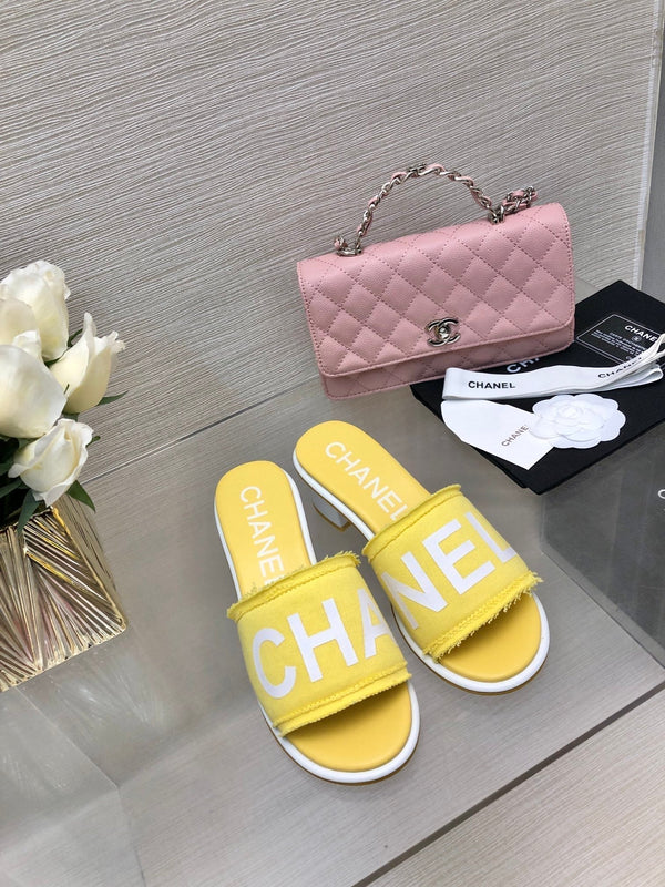 CC 25C Mid Heel Mule Yellow Fabric Material 212958