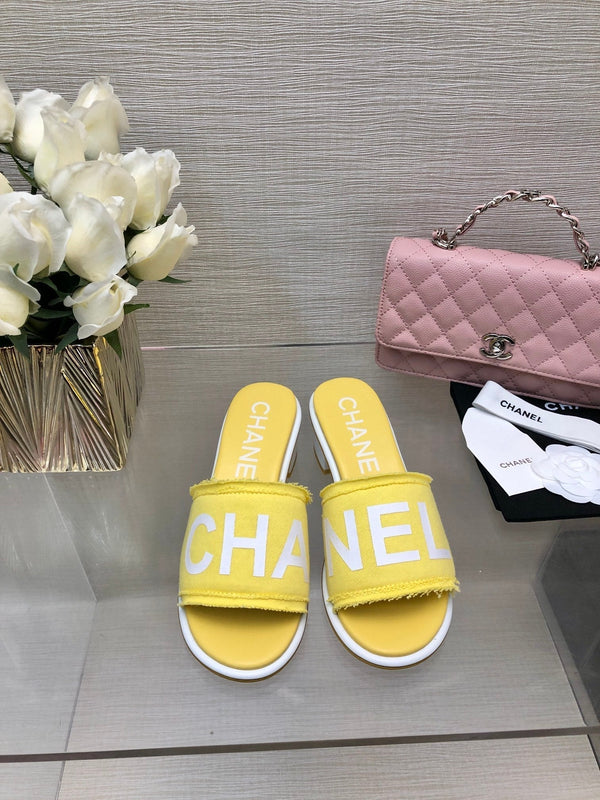 CC 25C Mid Heel Mule Yellow Fabric Material 212958