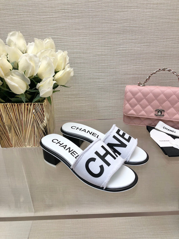 CC 25C Mid Heel Mule White Fabric Material 212959