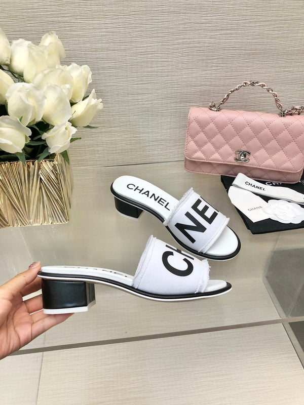 CC 25C Mid Heel Mule White Fabric Material 212959