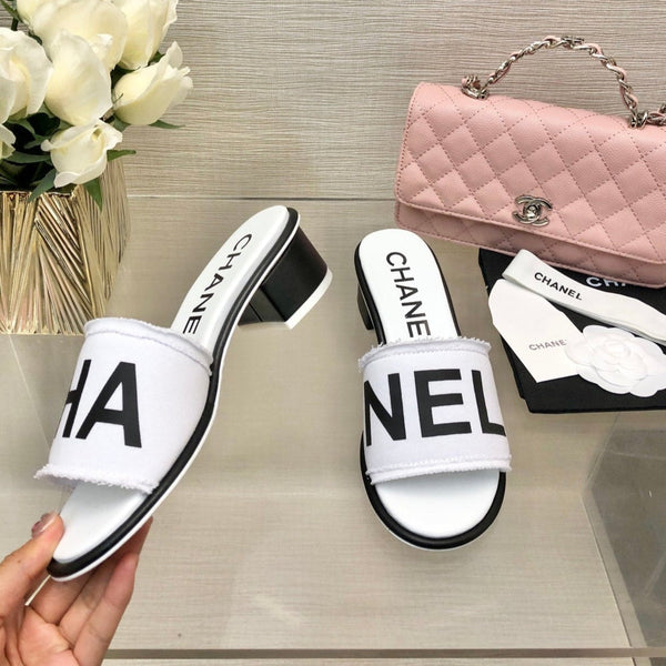 CC 25C Mid Heel Mule White Fabric Material 212959