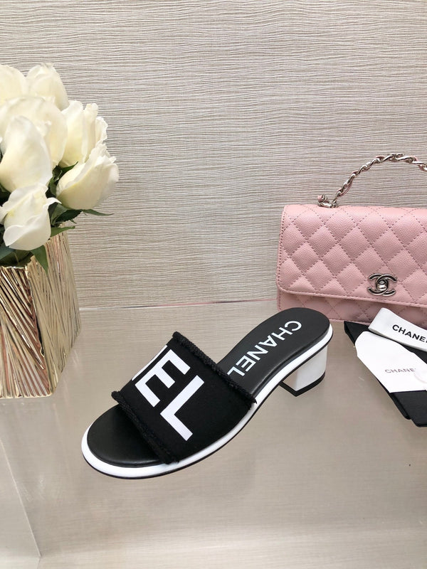 CC 25C Mid Heel Mule Black Fabric Material 212961