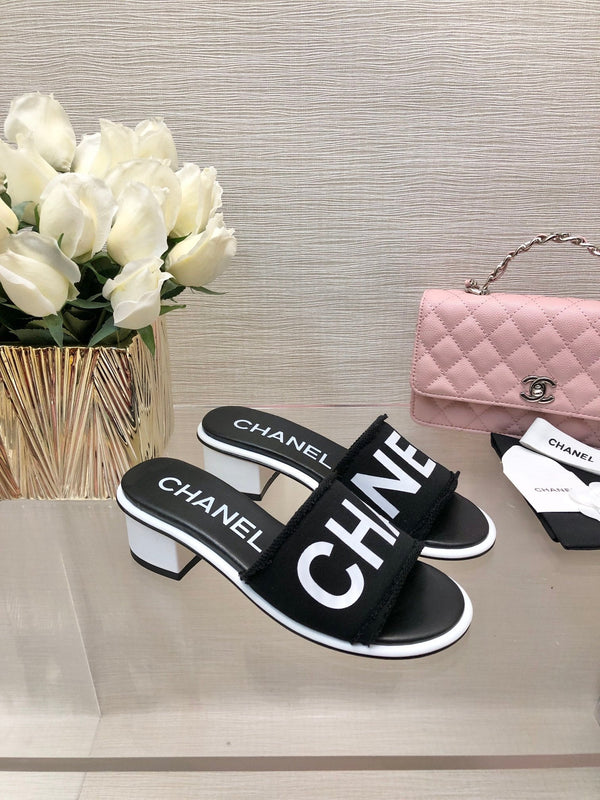 CC 25C Mid Heel Mule Black Fabric Material 212961