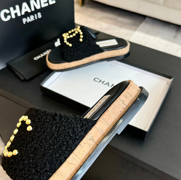 CC 25C Slippers Black Satin Fabric 212979