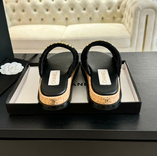 CC 25C Slippers Black Satin Fabric 212979