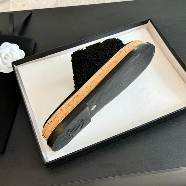 CC 25C Slippers Black Satin Fabric 212979