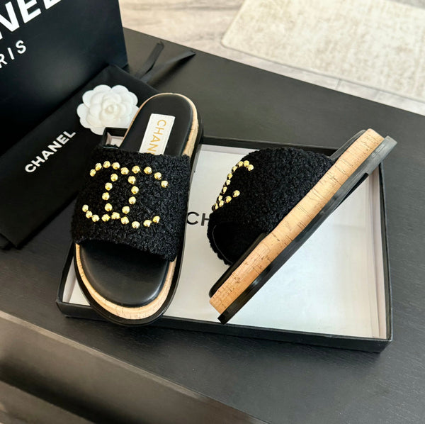 CC 25C Slippers Black Satin Fabric 212979