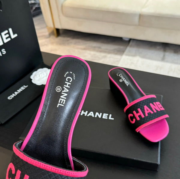 mule sandal 45 black pink fabric embroidery