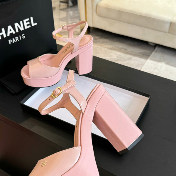HIGH HEEL PLATFORM SANDALS IN PEACH PINK CALFSKIN