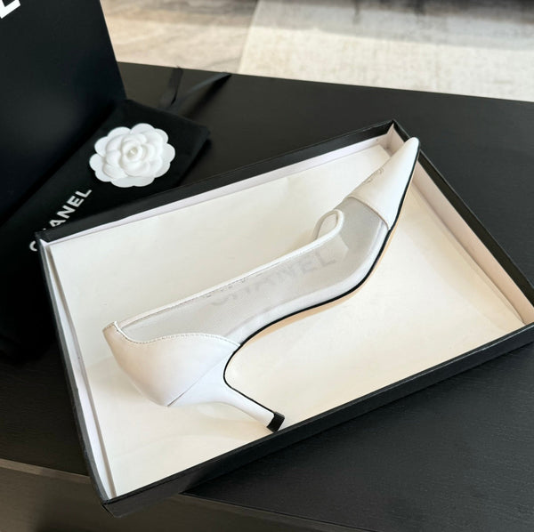 cc pump 65 tessuto bianco trasparente pelle di agnello