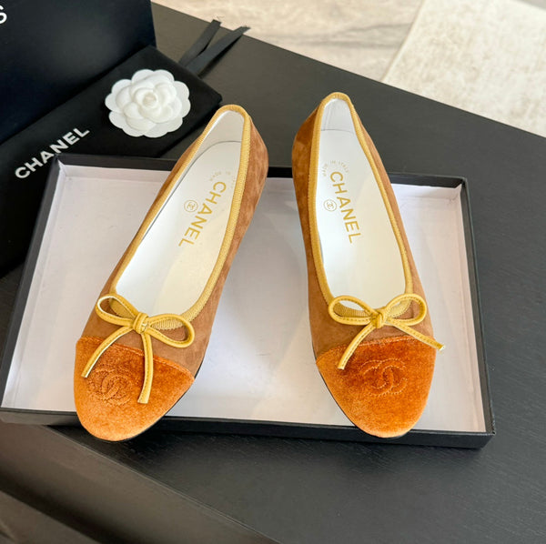 ballerina in pelle scamosciata marrone tela ambra