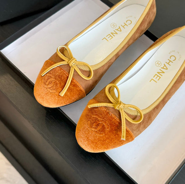 ballerina in pelle scamosciata marrone tela ambra