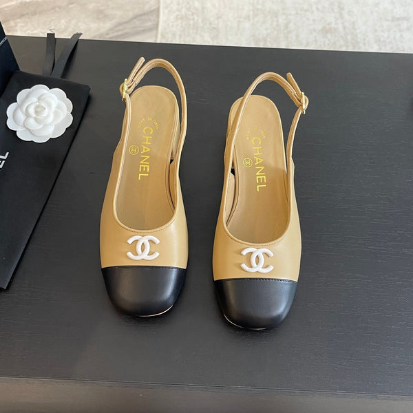 cc slingback 50 beige black calfskin