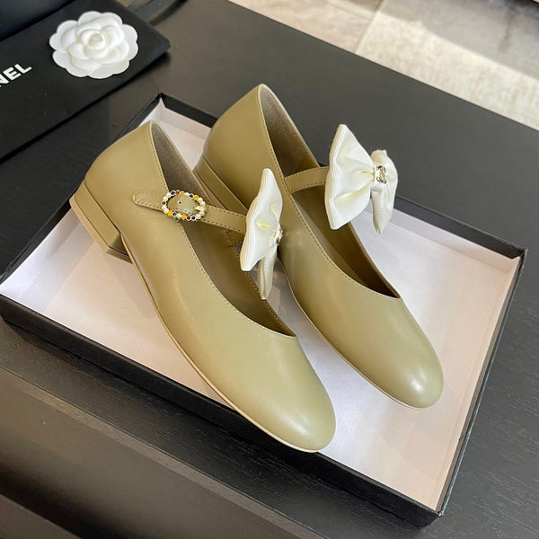 BALLET FLAT EICRU BEIGE LAMBSKIN WITH WHITE BOW