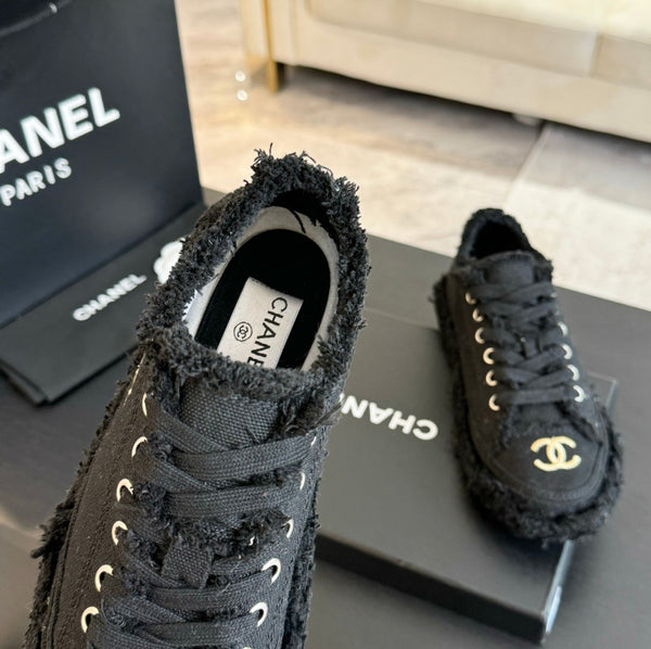 cc low sneaker black denim embroidery canvas