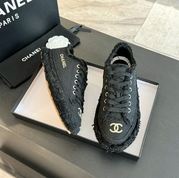 cc low sneaker black denim embroidery canvas