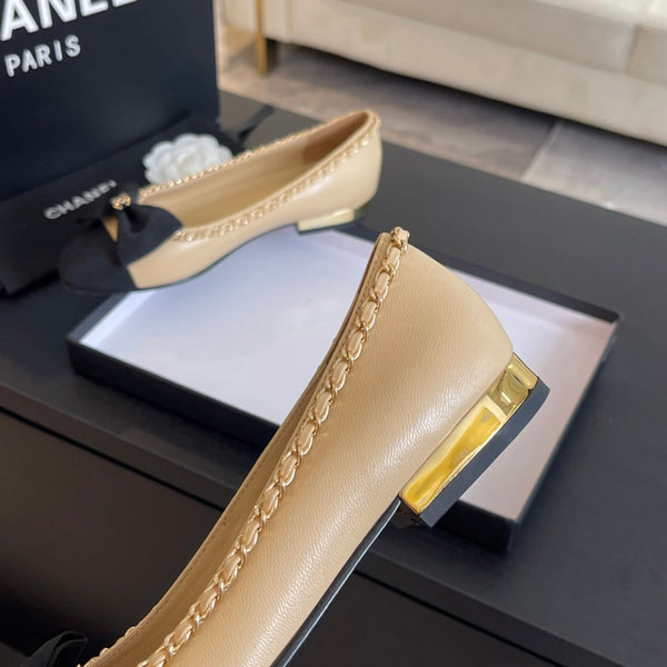 BALLERINA BEIGE CREMA PELLE DI VITELLO E TESSUTO