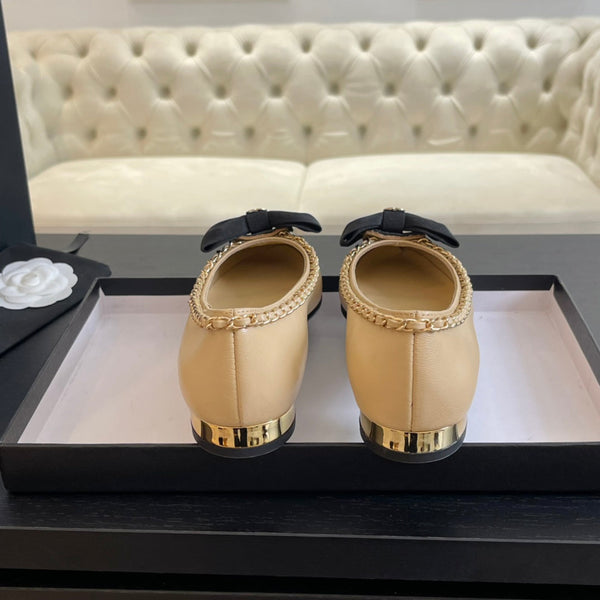 BALLERINA BEIGE CREMA PELLE DI VITELLO E TESSUTO