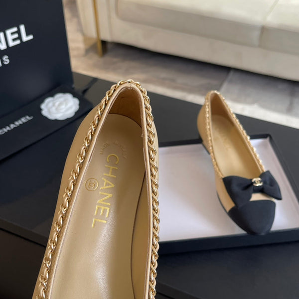 BALLERINA BEIGE CREMA PELLE DI VITELLO E TESSUTO