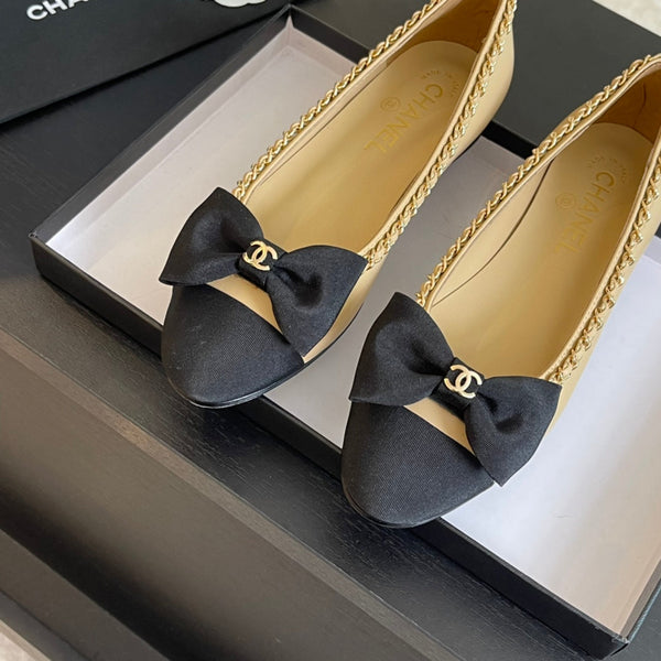 BALLERINA BEIGE CREMA PELLE DI VITELLO E TESSUTO